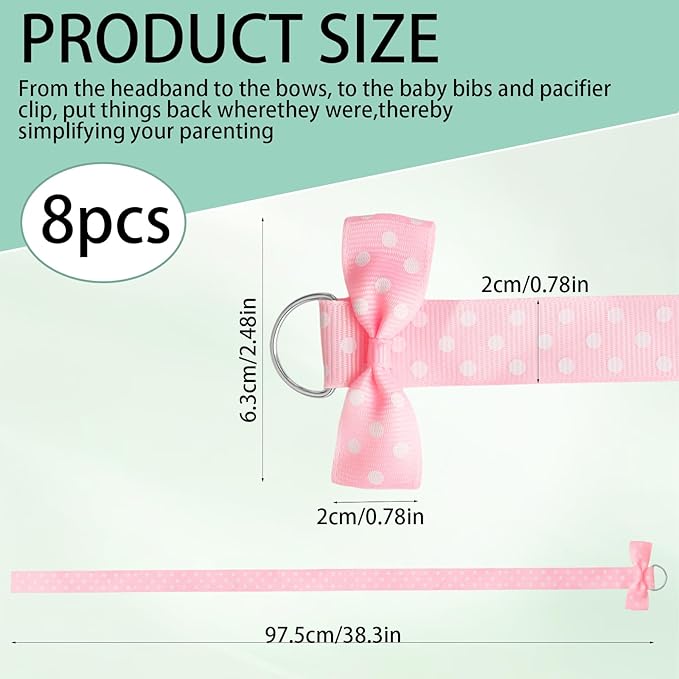8 PCS Pink Bow Holder for Girls Hair Accessories Organizer, Hair Bows Clips Headband Storage Display Wall Hanging for Baby Room Nursery Decor