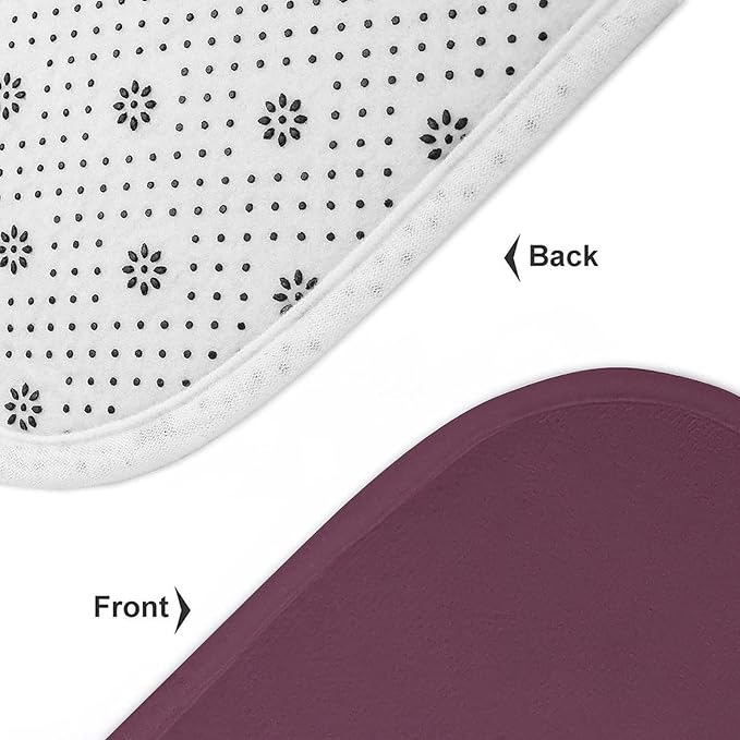 3 Pieces Bath Rug Sets, Plum Purple Color Bathroom Mat Set Non Slip U Shaped Contour Rug & Toilet Lid Cover