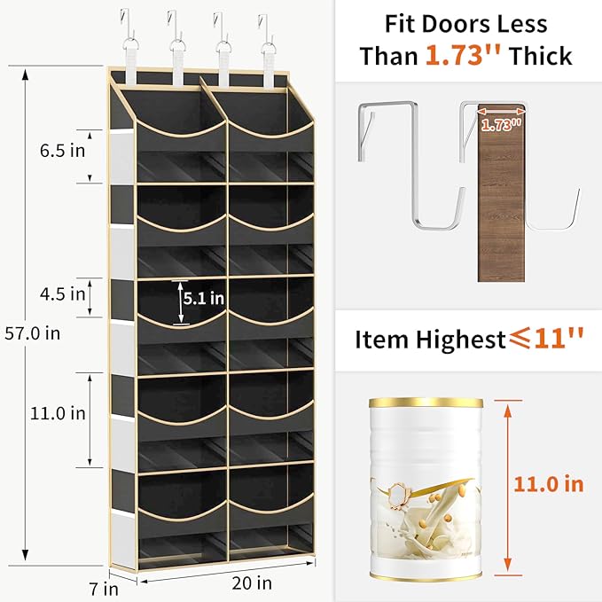 Aokeyee 5 Tiers Over the Door Storage Organizer, Behind Door Storage for Baby Nursery, 80lb Capacity Door Hanging Organizer with 10 Compartments & 10 Mesh Pockets for Closet, Bedroom, Bathroom, Toys