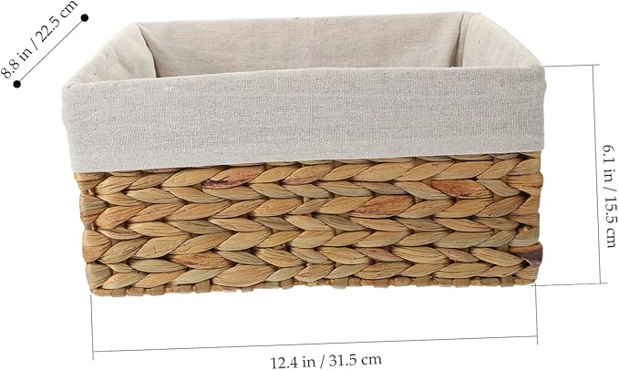 Handcrafted Straw Storage Basket with Liner Multifunctional Woven Organizer for Desktop Sundries Snacks Cosmetics for Home Office Nursery Kitchen Bathroom Use