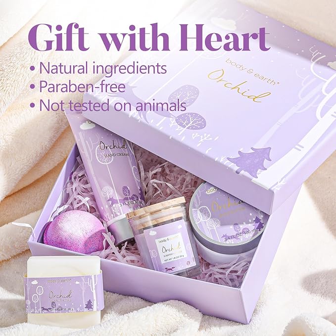 Spa Gifts for Women, Body & Earth 5 Pcs Gifts for Women Orchid Gift Sets, Bath and Body Womens Bath Gifts, Valentine‘s Day Gift