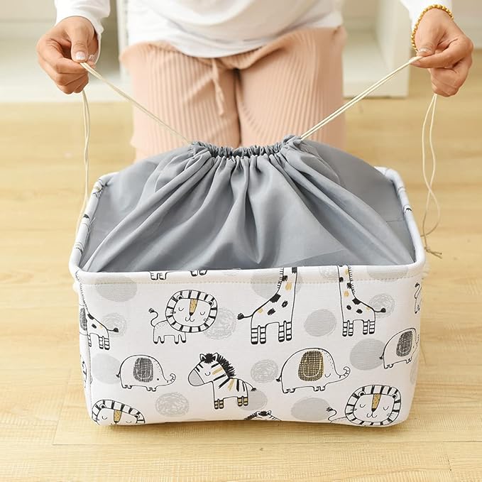 INough Toy Baskets Toys Organizer Kids Storage Basket, Baby Room Decor Giraffe Laundry Baskets with Drawstring Mothers Day Gifts Basket for Kid's Room (Giraffe, Large)