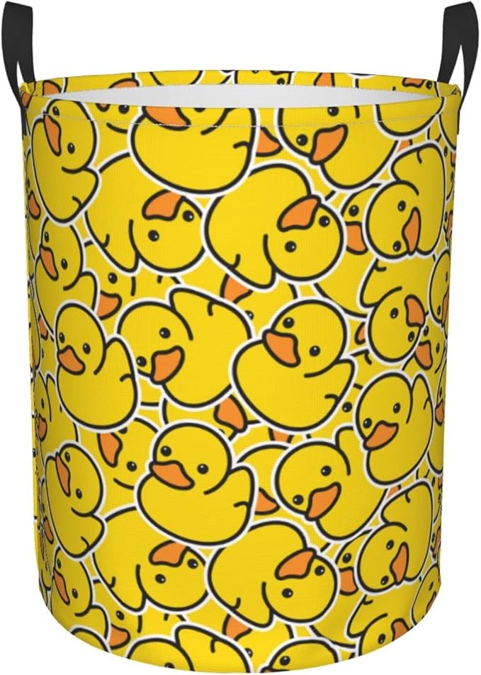 62L Round Laundry Hamper Cute Rubber Ducky Storage Basket Waterproof Coating Yellow Cartoon Ducks Organizer Bin For Nursery Clothes Toys