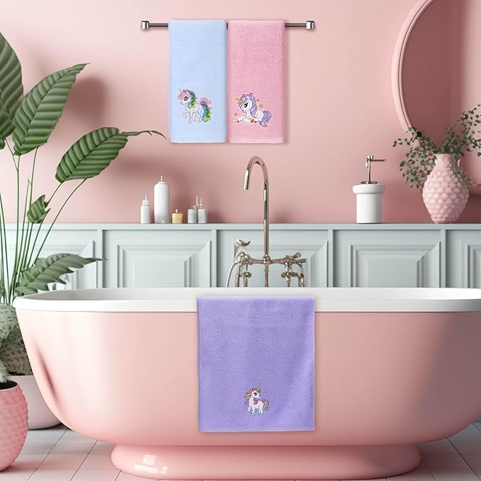 3 Pcs Unicorn Hand Towels 14 x 29 Inch Cotton Colorful Embroidered Unicorn Rainbow Bath Towels Decorative Absorbent for Home Drying Cleaning Cooking Gift