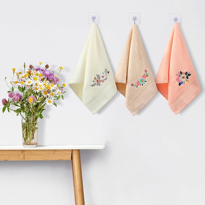 3 Pcs Boho Flowers Hand Towels Embroidered Modern Flowers Bathroom Decor 14x29 Inch Farmhouse Boho 100% Cotton Soft Decorative Hand Towels for Bathroom Kitchen