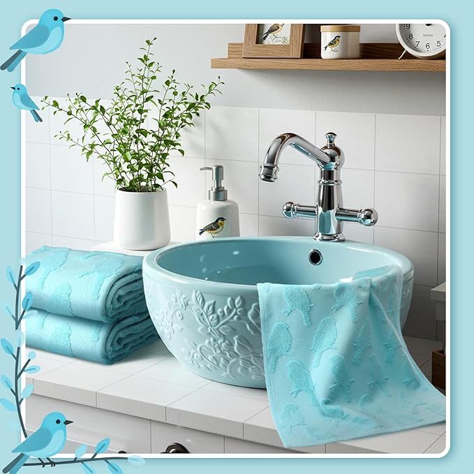 2 Pcs Bird Hand Towels for Bathroom Bird 100% Cotton Jacquard Weave Bath Towel Set Soft Absorbent Dish Washcloth for Bathroom Kitchen Spring Summer Theme Gifts 13.8 x 29.5