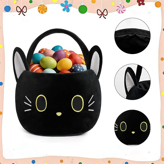 Easter Basket, Easter Baskets for Kids, Black Cat Baskets with Handle for Gifts Empty, Bunny Egg Hunting, Basket Stuffers Essentials