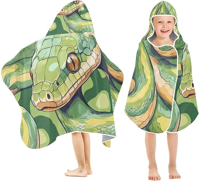 Green Snakes Kids Beach Towels with Hood for 3-10 Years, Girls Boys Bath Towel Poncho Hooded Towel Wrap, Bathroom, Pool Swim Towels 23.5x50 in