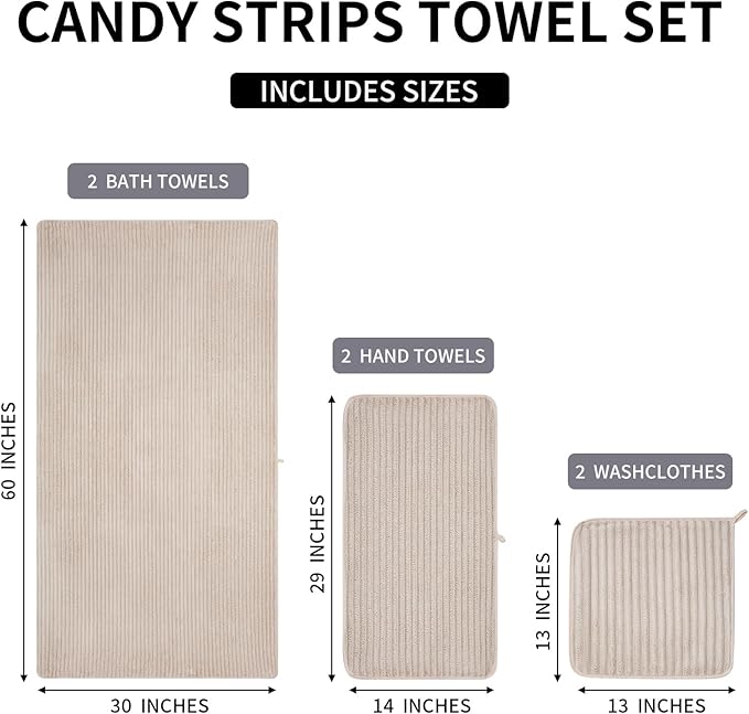 6-Piece Bath Towel Set(30"x60"), 2 Large Bath Towel Sheets, 2 Hand Towels and 2 Washcloths - Highly Absorbent Quick Dry Microfiber,Ultra Soft Towel Set for Bathroom (Beige)