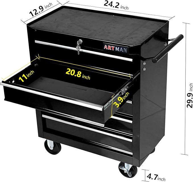 5 Drawers Rolling Tool Chest Cart ,24.2*12.9*29.9"Tool Storage Cabinet With 4 Wheels.Portable Tool Cabinet Trolley With Locking System and Drawer Liners.Tool Storage Cart for Garage,Workshop