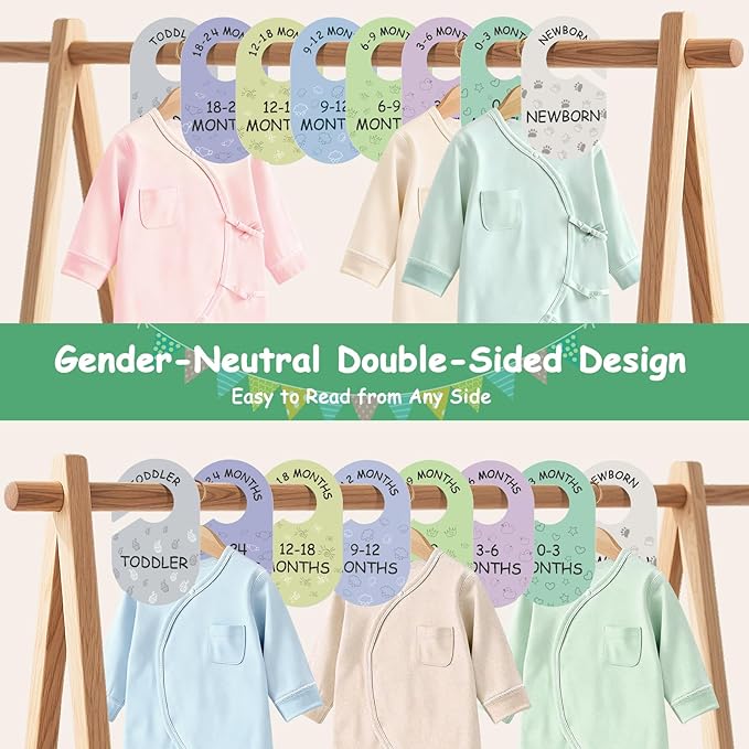 Baby Closet Dividers for Clothes Organizer, 8 PCS Double-Sided Cute Hanger Dividers for Newborn to Toddler, Baby Clothes Size Dividers for Boys & Girls