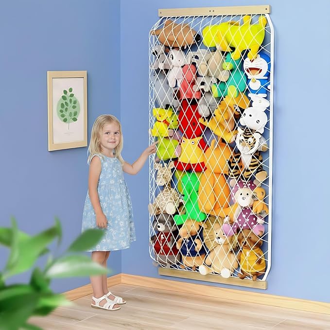 Stuffed Animal Storage Holder, Elastic Stuffed Animal Net,Door/Wall Mount Length Adjustable Hanging Stuffed Animal Organizer, Plushie Net for Nursery Play Room-Origin Boards Patent