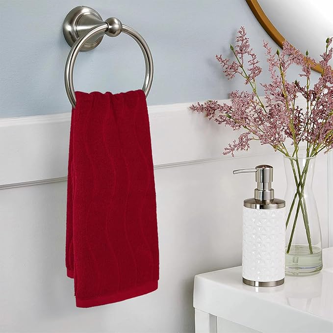 2-Piece Hand Towels for Bathroom in Red, Super Soft Decorative Hand Towel Set, Wavy Jacquard, Small Size 13x29 Inches
