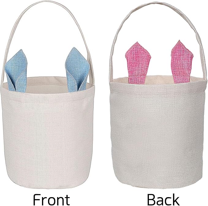 Personalized Canvas Bunny Ear Basket with Custom Name | Easter Gift for Kids | Easter Basket Stuffer (Yellow)