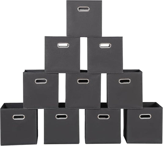 Fabric storage bins Cubes, Fabric Cube Organizer with Handle, Foldable Cube Bins for Cloth or Accessary Storage, 11x11x11, Set of 10, (Black)