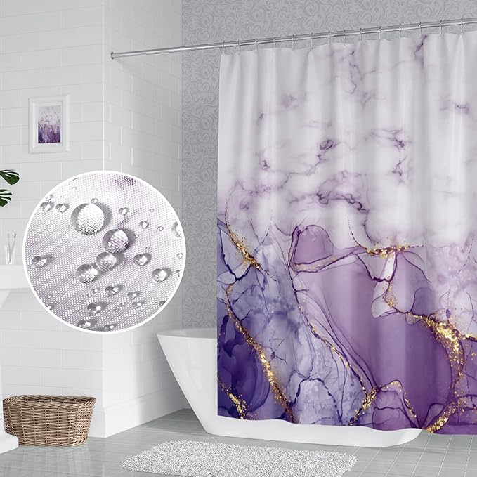 Abstract Marble Bathroom Shower Curtain Purple Gradient Watercolor Waterproof Polyester Shower Curtains Modern Luxury Artistic Aesthetic Shower Curtain with Hooks Decorative, 65x72 Inch