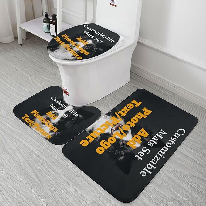 3 Piece Bathroom Custom Floor Mat Set Personalized Rug Design Your Own Toilet Lid Cover Add Photo/Picture/Text Non-Slip Decoration