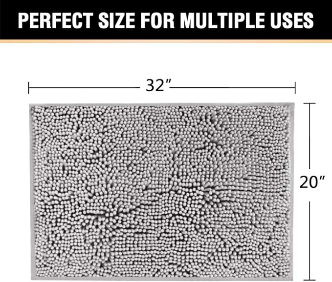H.VERSAILTEX Microfiber Bath Rugs Chenille Floor Mat Ultra Soft Washable Bathroom Dry Fast Water Absorbent Bedroom Area Rugs Grey, 20 inches by 32 inches