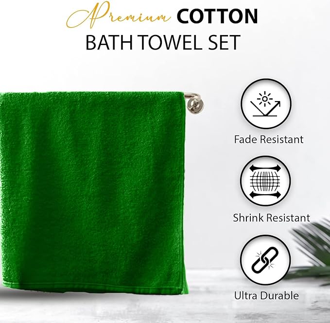 100% Cotton Bath Towels, 24x48 Pack of 6 Towels, Quick Dry, Highly Absorbent, Soft Feel Towel, Gym, Spa, Bathroom, Shower, Pool, Luxury Soft Towels (Dark Green, 24x48-6 Pack)