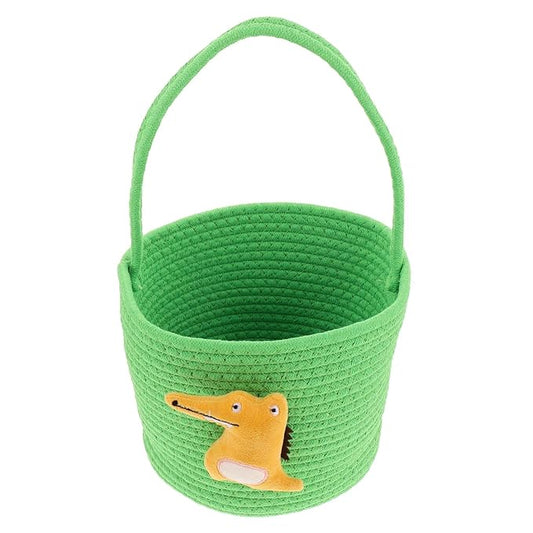 Vaguelly Handwoven Small Cotton Rope Basket for Shower and Wedding Candy Container Lightweight Mini Dinosaur Snack Bucket Nursery and Boy Girl Storage Pet Toy Organizer Portable Woven Crate