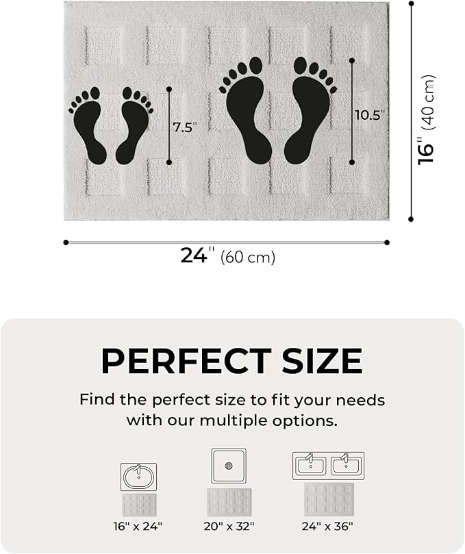 GRANNY SAYS Bathroom Rugs Non Slip Washable, Extra Soft & Water Absorbent Bath Mats for Bathroom, Plush Shaggy Bath Carpet, Grey Waffle Bath Mat Quick Dry for Tub & Shower, 16" x 24"