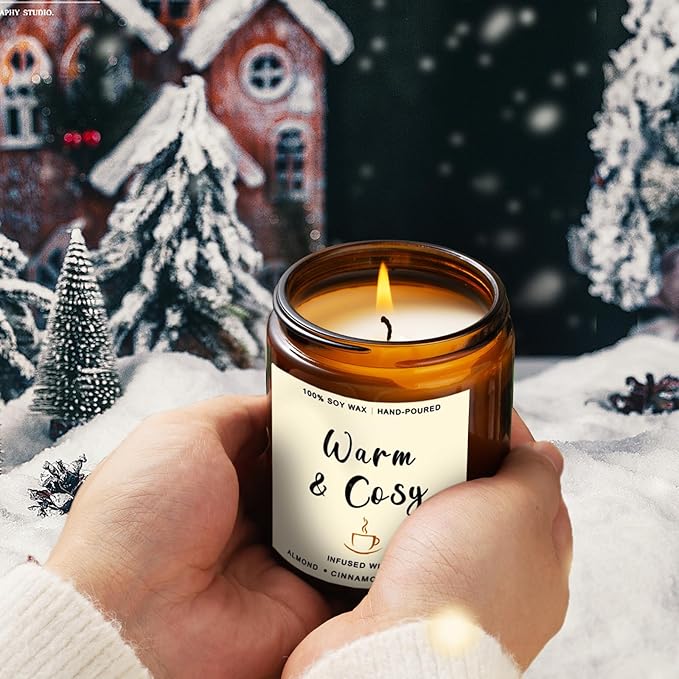 4 Pack Winter Candles - 28oz Soy Candle Set, Winter Scented Candles with Apple Cinnamon, Fir Balsam, Mulled Cider, Sandalwood – Holiday Candle Gifts for Women, Mothers, Galentines Day & Cozy Nights