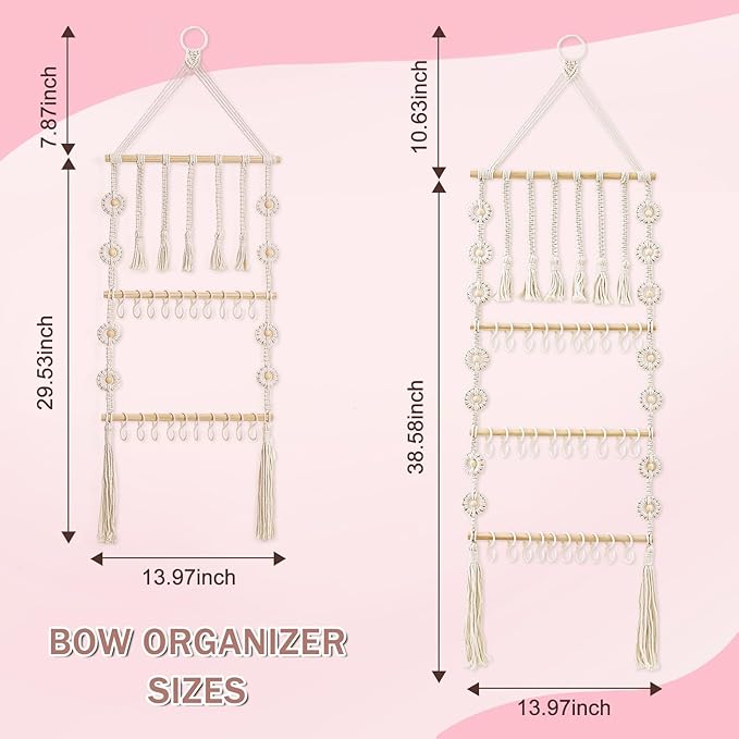 RDYEAAR Bow Organizer for Girls, Headband Organizer for Baby Girl, Bow Hanger for Girls, White Baby Girl Nursery Decor, Toddler Hair Accessory Organizer，Hanging Organizer