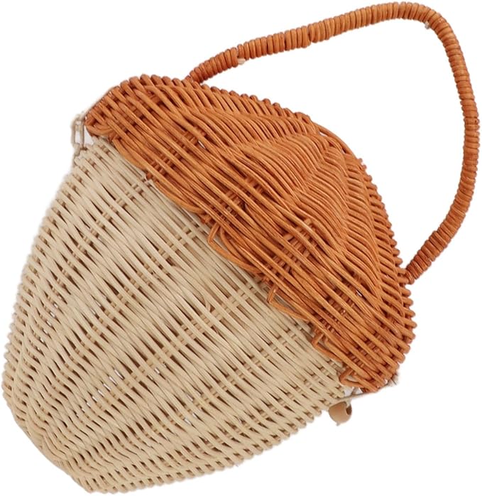 Rattan Storage Basket Mushroom Shape Decorative Woven Fruit Basket Wall Hanging Storage Basket with Lid Photo Prop Room Decor