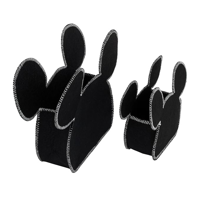 Disney Mickey Mouse Shaped Black 2 Piece Felt Nursery Storage Caddy - 1 Large, 1 Small (Pack of 3)