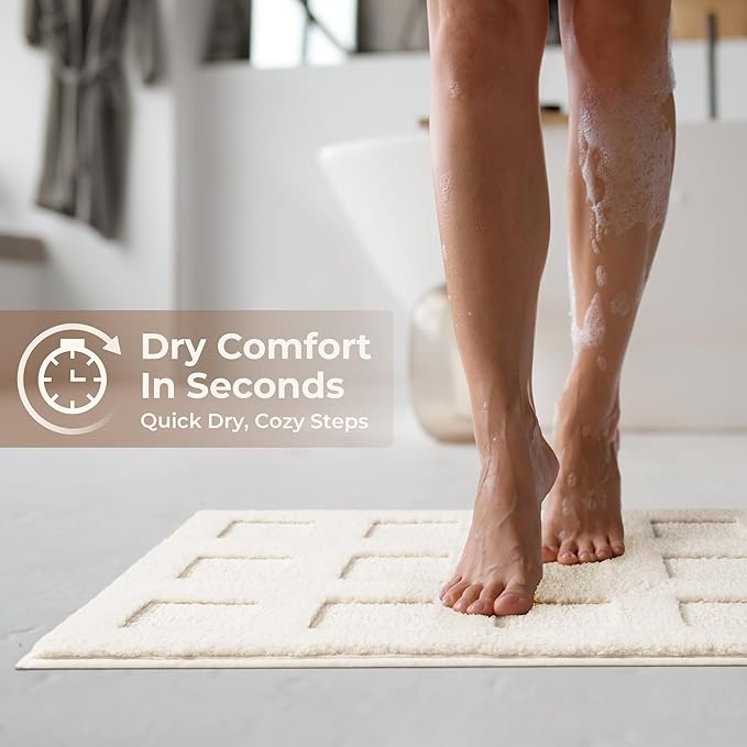 GRANNY SAYS Bathroom Rugs Non Slip Washable, Extra Soft & Water Absorbent Bath Mats for Bathroom, Plush Shaggy Bath Carpet, White Waffle Bath Mat Quick Dry for Tub & Shower 16" x 24"