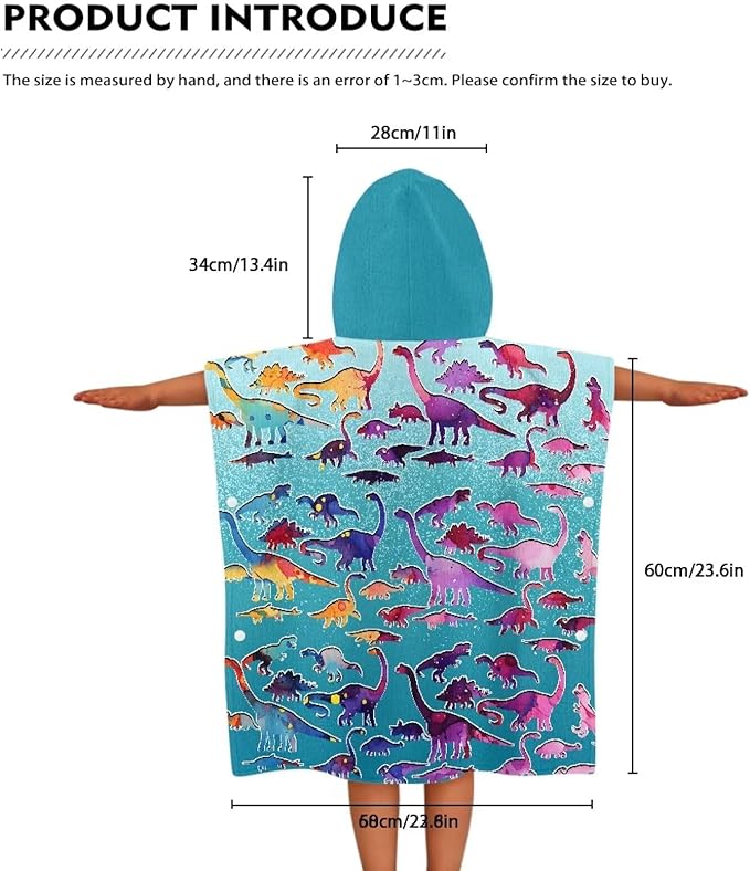 Hooded Kids Bath Towel Color Dinosaur Ultra Soft Towel Highly Absorbent Bathroom Beach Swim Supplies Toddlers Shower Decorations for Boys Girls