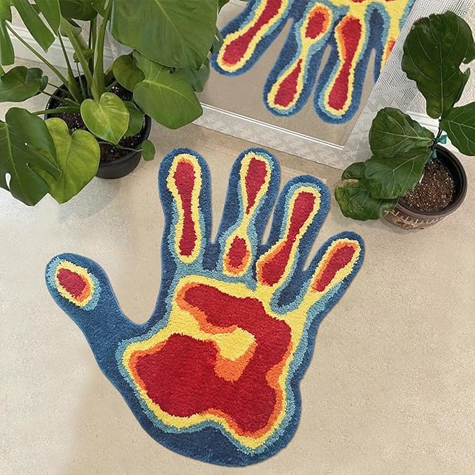 Hand Shaped Rug Fun Bathroom Rugs Cool Abstract Cute Bath Mat Tufted Extra Soft Quick Dry Water Absorbent Non Slip Bath Mats Bedroom Aesthetic Decor Carpet, 2.6 x 2.6FT