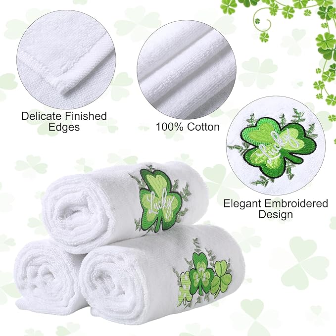 3 Pack Valentine's Day Bath Hand Towels Embroidered 100% Cotton 13.7 x 29.5 in Valentines Red Heart Love Bathroom Kitchen Decorations Valentines Day Dish Towel Gift Set(White,Clover)