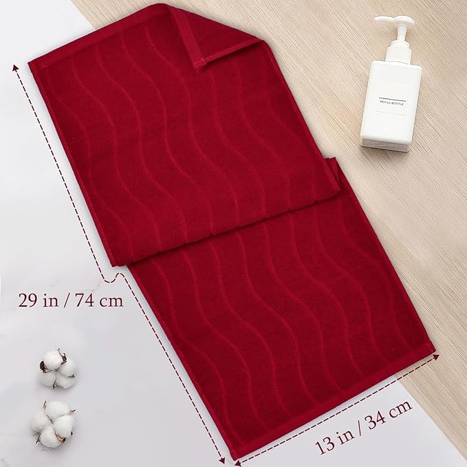2-Piece Hand Towels for Bathroom in Red, Super Soft Decorative Hand Towel Set, Wavy Jacquard, Small Size 13x29 Inches