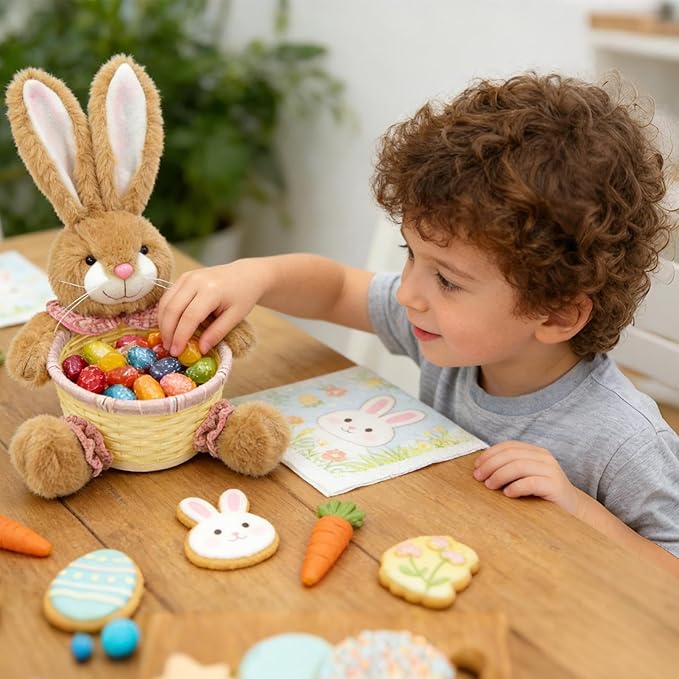 Easter Bunny Basket,Holiday Rabbit Shaped Eggs Storage Container,Adorable Goodie Basket | for Kids Party Holiday Family Gathering Food Snacks Chocolate Candy Biscuits
