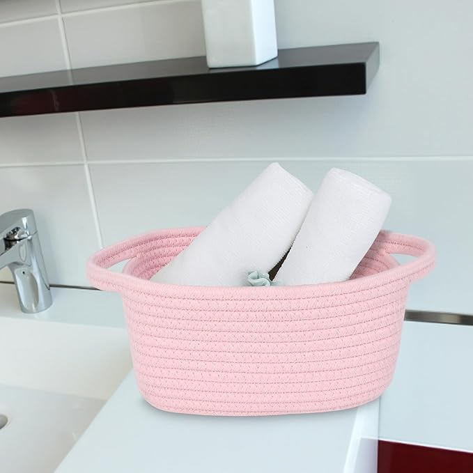 ABenkle Small Storage Basket, Mini Basket, Cute Tiny Cotton Rope Woven Baskets, Shelf Storage, Boho Decorative Toy Storage Bin Gift Baskets