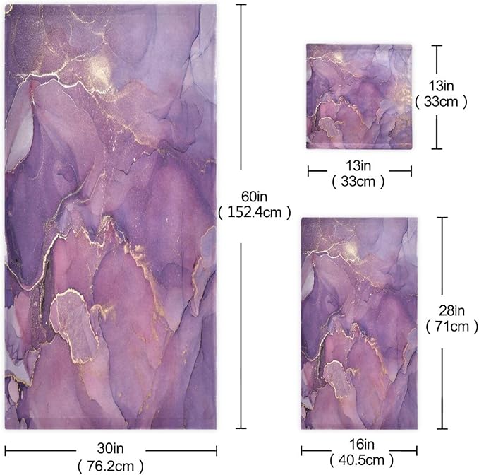 3 Piece Marble Bath Towels Set,Microfiber Absorbent Purple Gold Ombre Marble Texture Elegant Towels for Bathroom,1 Bath Towel,1 Hand Towel,1 Washcloth,Abstract Decorative Bathroom Towels