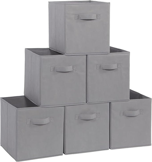Storage Cubes - STORAGE MANIAC, 11 Inch Collapsible Storage Bins with Handles, 6 Pack Fabric Foldable Bins for Organization, Durable Storage Bins for Closet, Shelves, Offices, Toys, Grey