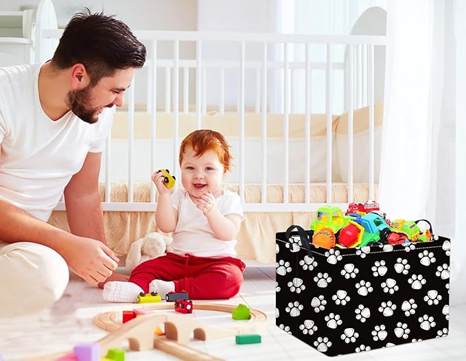 HIYAGON Rectangular Dog Basket Kids Baby Nursery Storage Basket for Boys Football Room Decor Cute Toy Storage Organizer Bins Bedroom(Dog Paws)