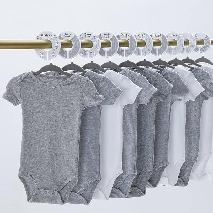 Baby Closet Dividers - Set of 10 from Newborn to Toddler and 2 Blanks with Colored Box - Gray Boho Designs Baby Closet Organizer for Nursery - [Gray Boho]