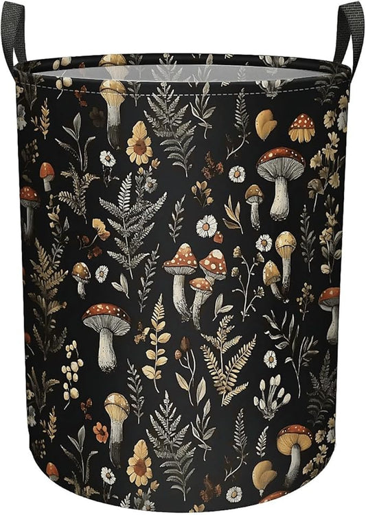 Mushroom Laundry Hamper Basket, Large Canvas Collapsible Organizer Storage Basket for Nursery,Office,Toy Organizer,Home,Decor - 19.7" X 15.7 "