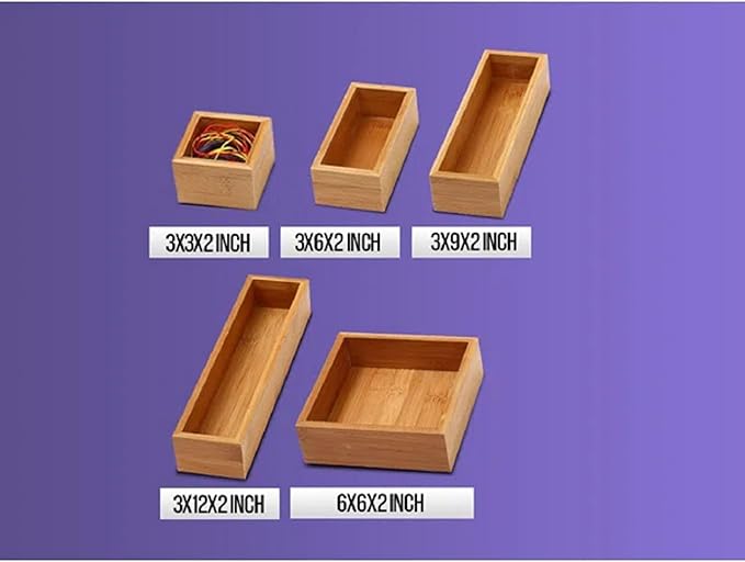 YBM Home Bamboo Drawer Organizer Storage Box for Kitchen Drawer, Junk Drawer, Office, Bedroom, Children Room, Craft, Sewing, and Bathroom, 3x6x2 inch