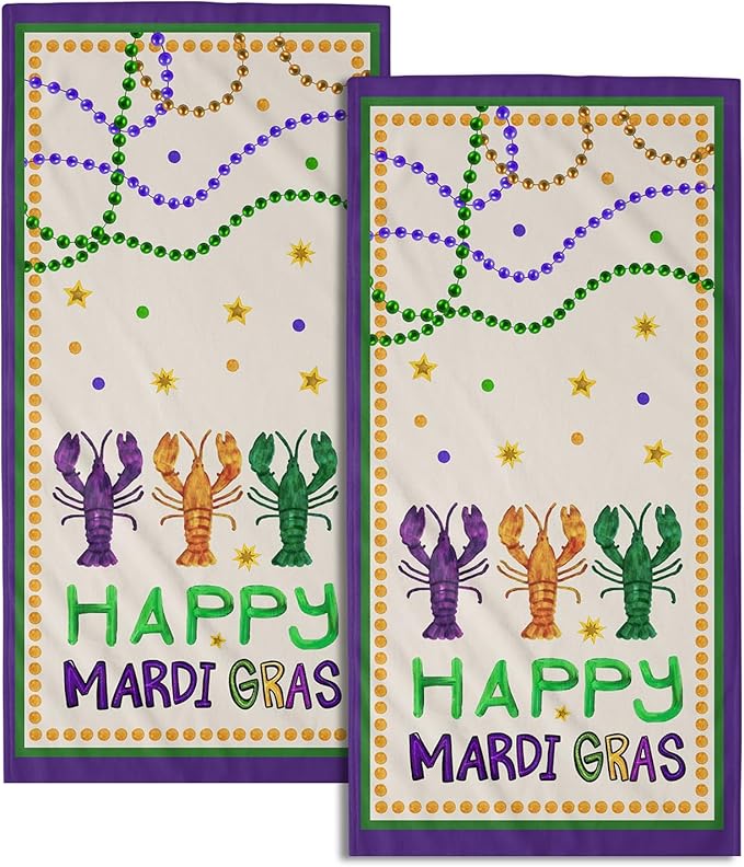 Happy Mardi Gras Kitchen Towels Set of 2 Soft Absorbent Purple Tea Towels Baking Cooking Wash Cloth Mardi Gras Decor Hand Dishtowels for Bathroom Kitchen Bar Beach Gym Spa Decor 14x28 Inch