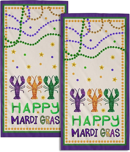 Happy Mardi Gras Kitchen Towels Set of 2 Soft Absorbent Purple Tea Towels Baking Cooking Wash Cloth Mardi Gras Decor Hand Dishtowels for Bathroom Kitchen Bar Beach Gym Spa Decor 14x28 Inch