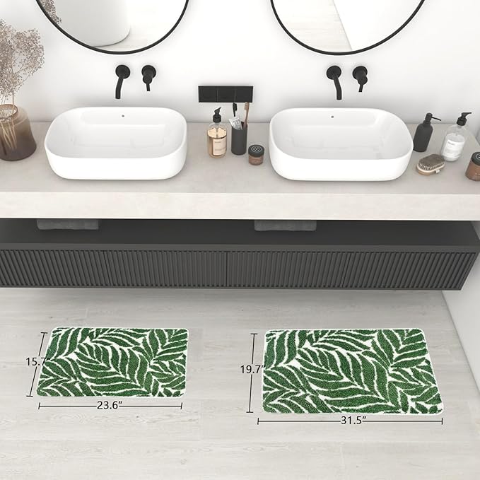 Green Bathroom Rug - Dark Green Bath Mat Small Bathmat Bath Rugs for Bathroom Décor Jungle Leaf Cute Rug Bath Rugs 16" x 24"