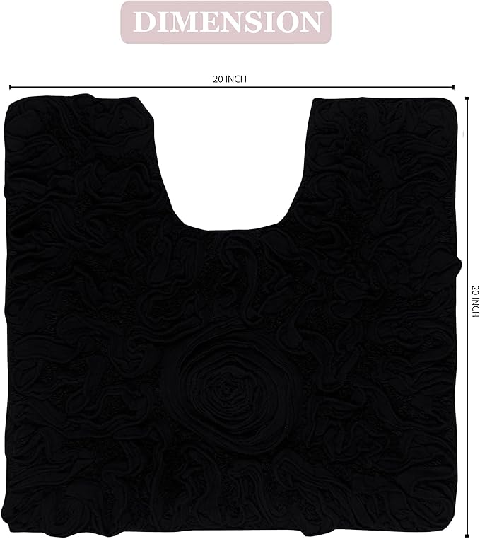 Home Weavers Bell Flower Collection 100% Cotton Tufted Bath Rugs, Extra Soft and Absorbent Bath Rugs, Non-Slip Bath Mats, Machine Washable, Bath Mats for Bathroom Floor and Tub, 20"x20" Contour, Black