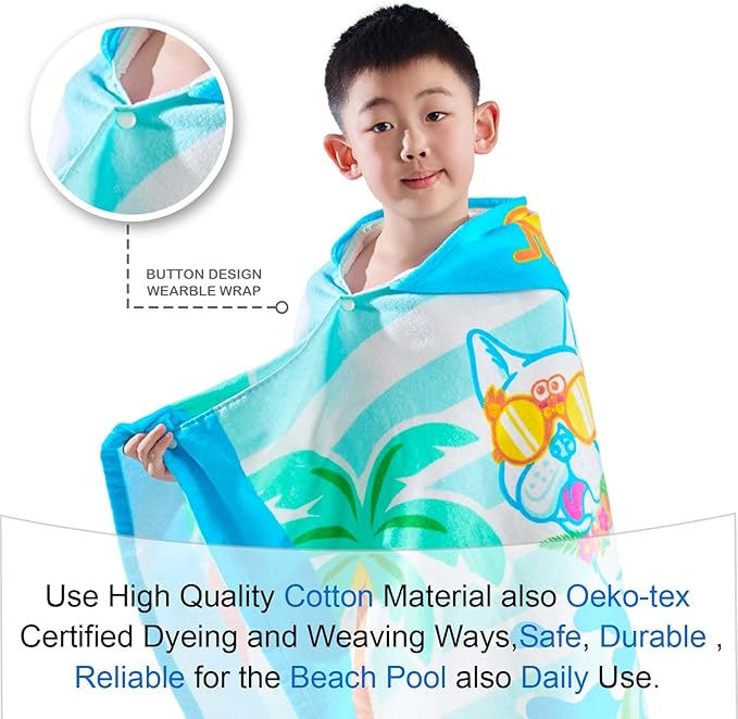 VOOVA & MOVAS Toddler Towels for Kids 3-8Years, 30''X50, Soft | Thick | 100% Cotton | Absorbent Towel Wrap, Perfect for Kids Beach, Pool, Bath, Swimming, Stripe Dog