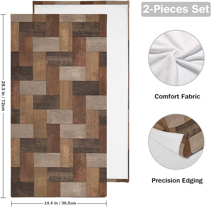 2 Pcs Rustic Brown Grey Barn Hand Towels for Bathroom,Soft Absorbent Decorative Rectangular Parquet Wooden Print Dish Towels for Kitchen,Quick Dry Bathroom Towels for Bath,Face,Shower 14"x28"