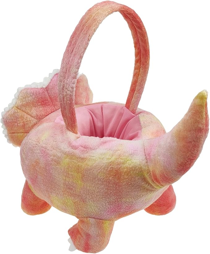 DearSun 3D Triceratops Plush Basket Easter Egg Hunting Basket, Cute Animal Plush Baskets for Easter Decorations Party Supplies Candy Gifts Storage, Pink