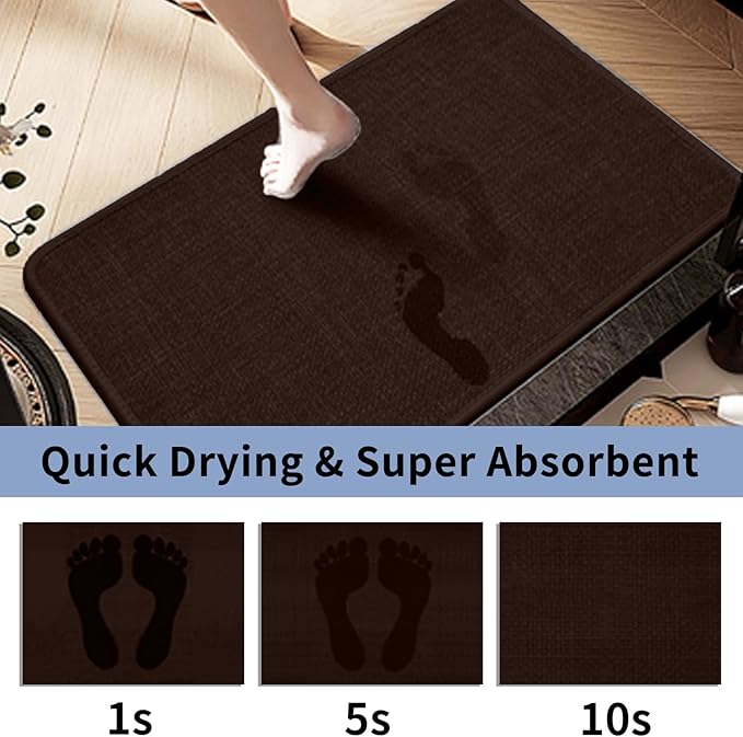 2 Pack Bathroom Rugs, Bath Mats for Bathroom Non Slip Washable, Quick Dry, Water Absorbing, Fits Under Door, Ultra Thin, Rubber Backing, Low Pile, Ideal for Shower, Sink,Coffee-24''x16''